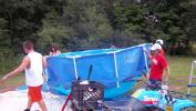 Moving Becky's swimming pool.