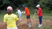 Leveling the ground for Becky's pool.