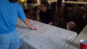 Signing the blanket for Cindy Lee
