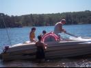 Decorating the boat for the 4th of July.