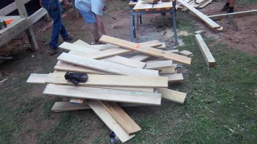 Gynanne cut this entire pile of boards for the ramp deck.