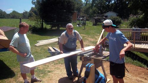 Pierce helping to get the boards cut correctly.