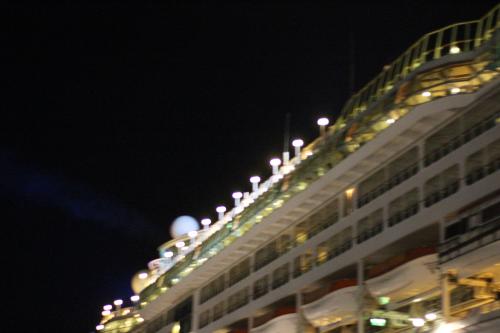 Our ship docked at night