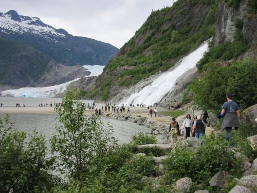 Mendenhall Glacier and waterfall