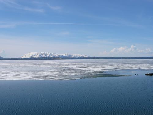 Frozen lake Yellowstone in late May