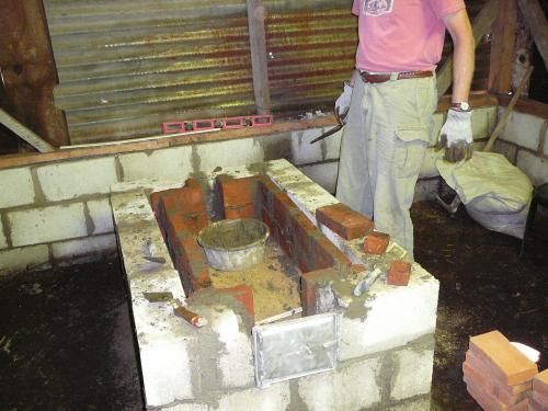 Putting in the fire brick