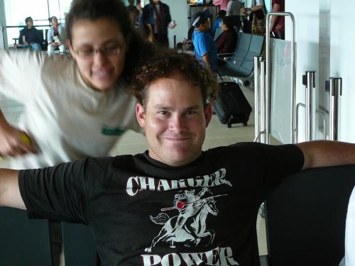 Dave with hair at the airport