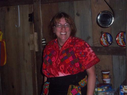 Angie showing off her native outfit.