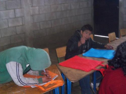 Working hard on the bags.